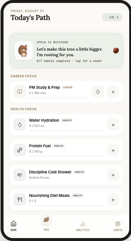 Habit Garden dashboard in its iPhone-first interface